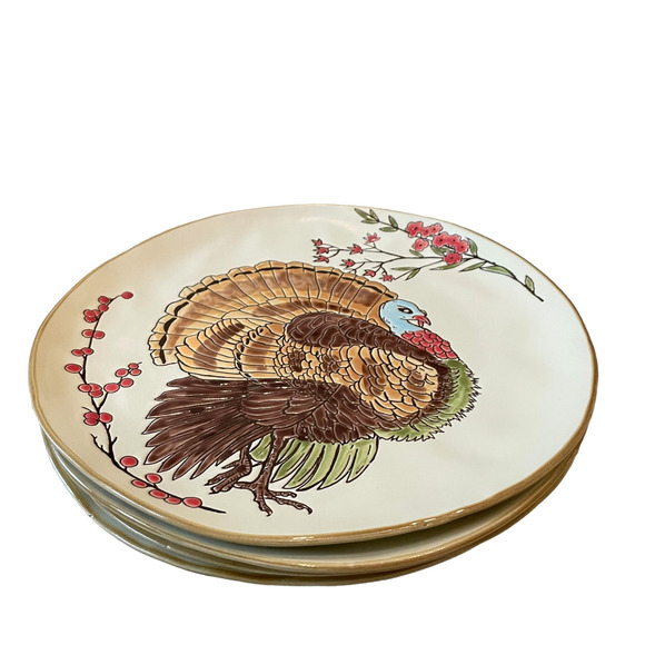 SPECTRUM DESIGNZ Thanksgiving Turkey Dinner Plates 11in Set of 3 NEW - Picture 8 of 11